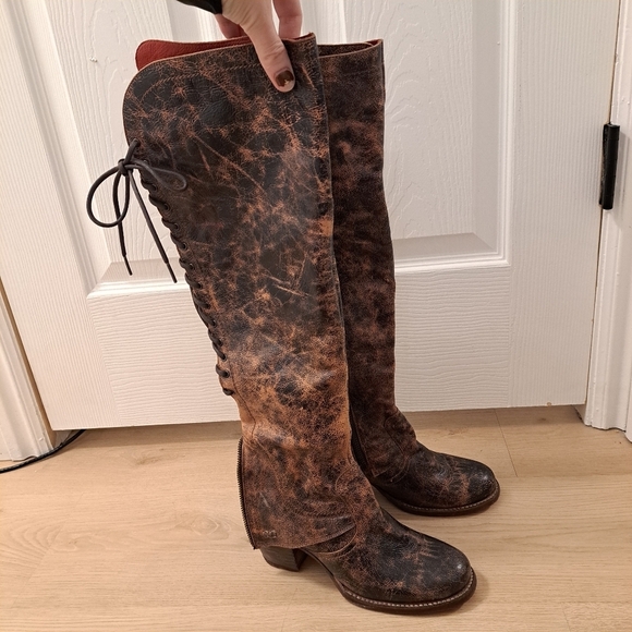 Bed Stu Brown Tan 100% Vegetable Tanned Leather Tall Lace Up Cobbler Boots Sz 7 - Picture 3 of 6